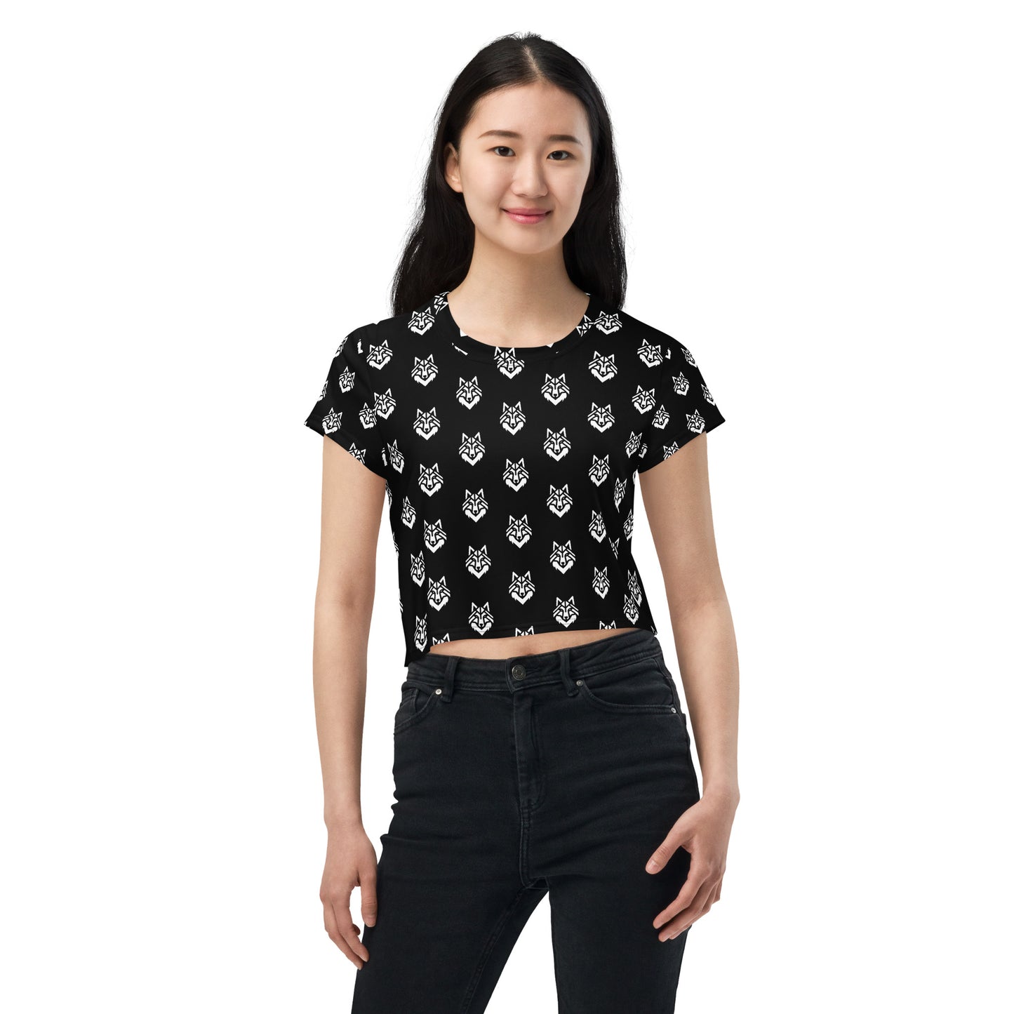 White Wolf All-Over Print Crop Tee