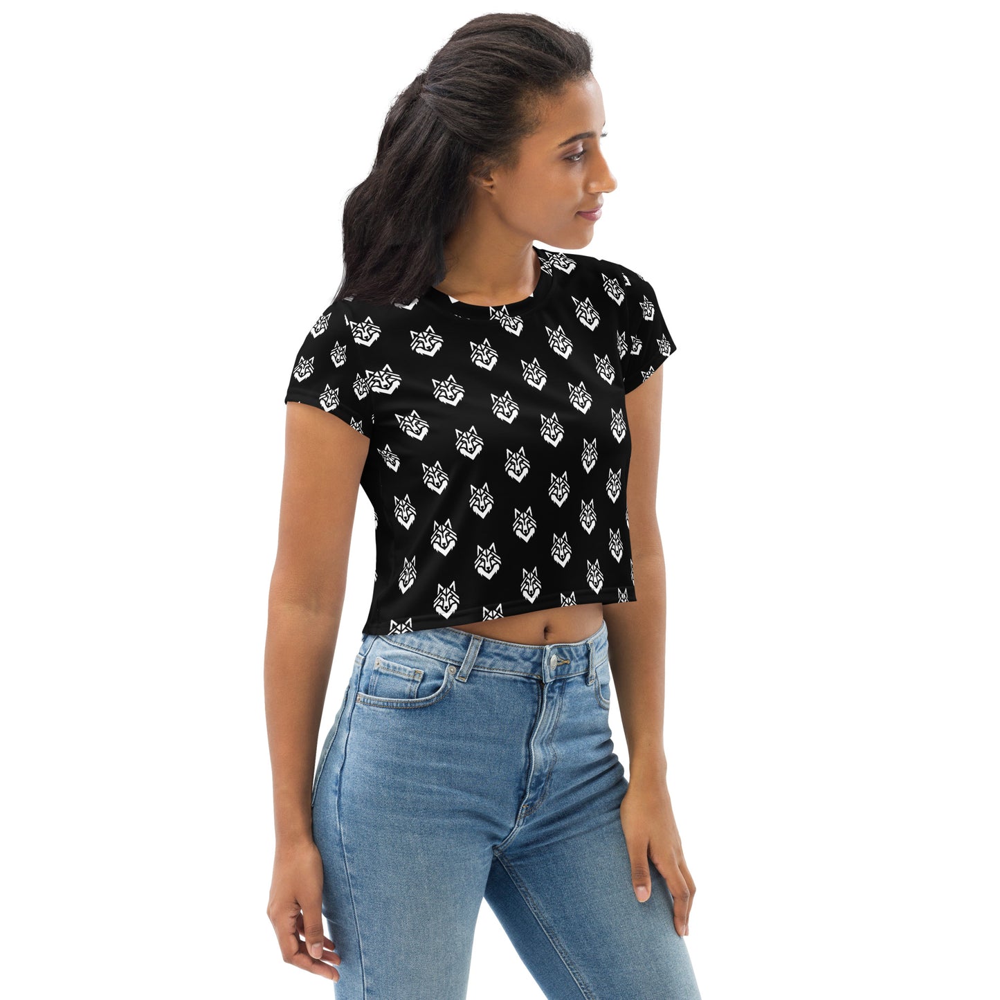 White Wolf All-Over Print Crop Tee