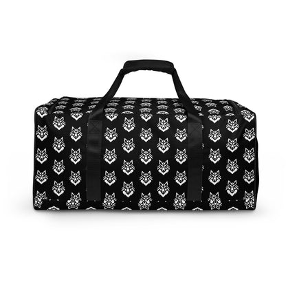 White Logo Pattern Black Duffle bag