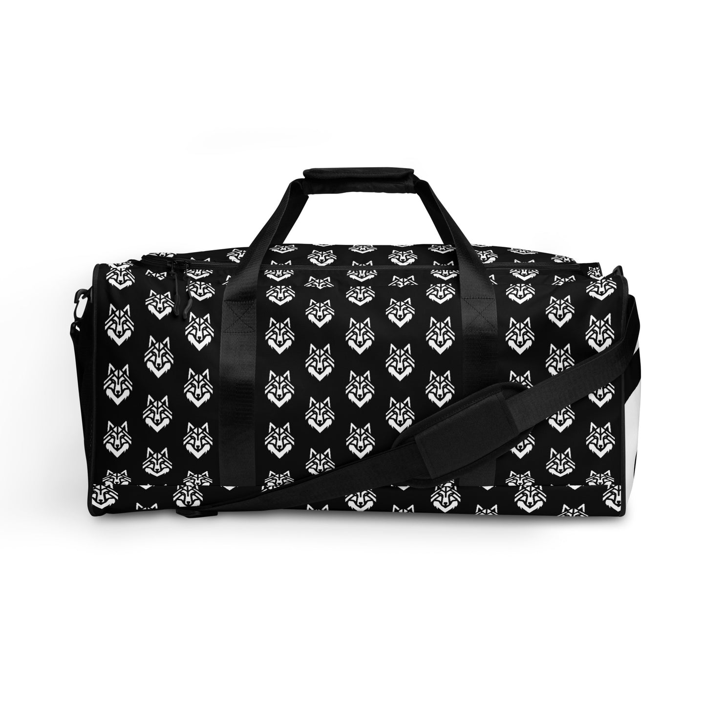 White Logo Pattern Black Duffle bag