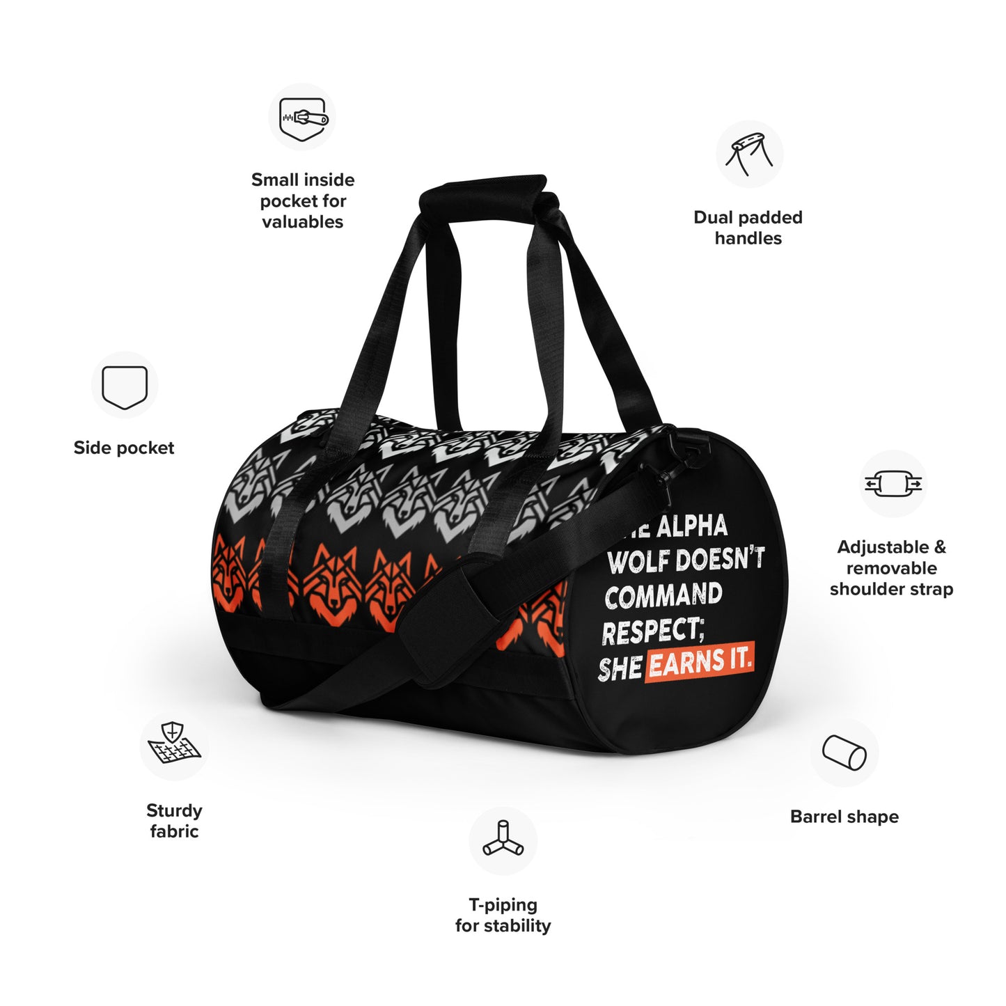 The Wolf Pack Alpha Female Top Predator Wolf gym bag