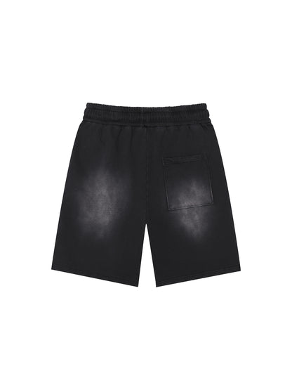 Rectangle Patch Monkey Washed Shorts  - 360 GSM