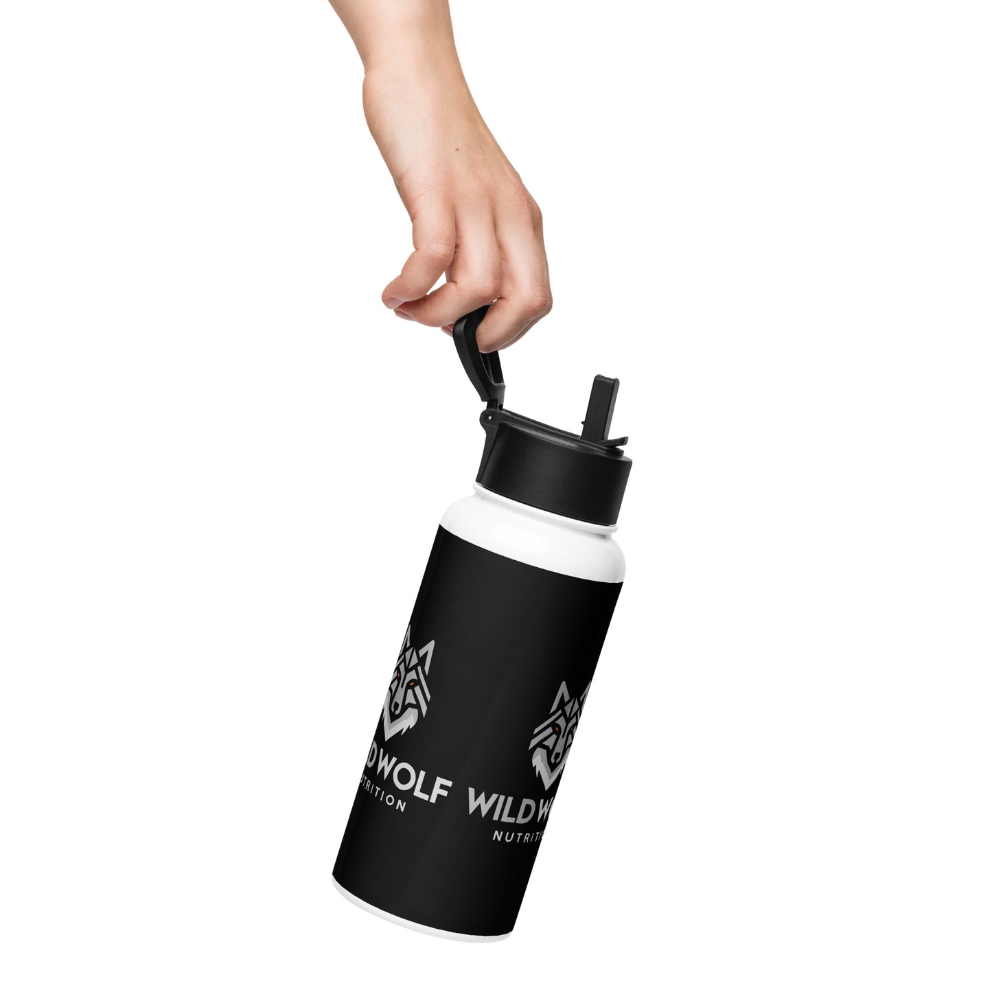 Black Stainless steel water bottle with a straw lid