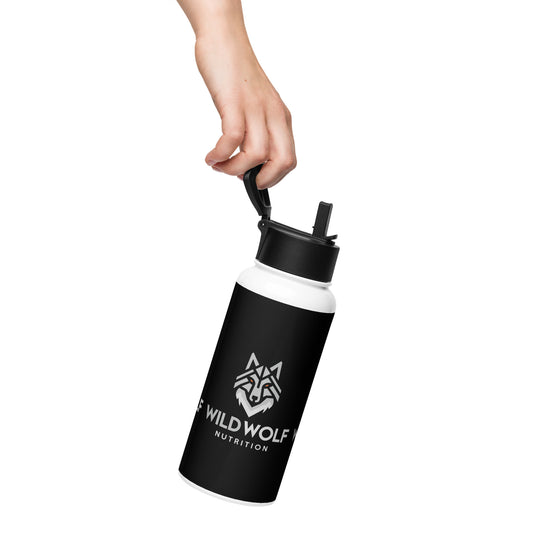 Black Stainless steel water bottle with a straw lid